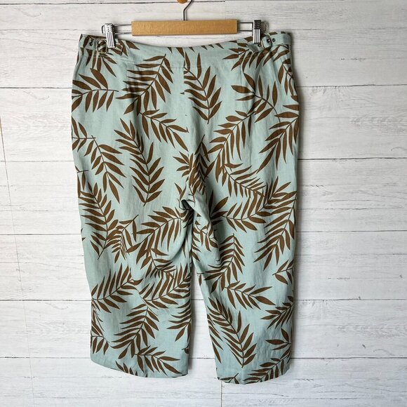 Ralsey Pants Womens Size 14P Teal & Brown Foliage 100% Linen Wide Leg Cropped - Picture 10 of 16